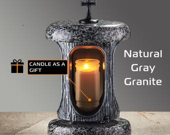 Gedenklaterne aus Granit zur Dekoration des Grabes, Gedenkkerzenhalter für Grabstein, Gedenksteinlaternen, Friedhof Grabdekoration