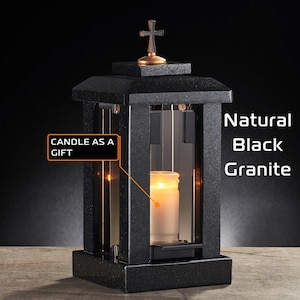 Grave lantern with a cross for a cemetery, Memorial candle holder, Granite cemetery lantern, Memorial lantern gift, Cemetery decor for grave