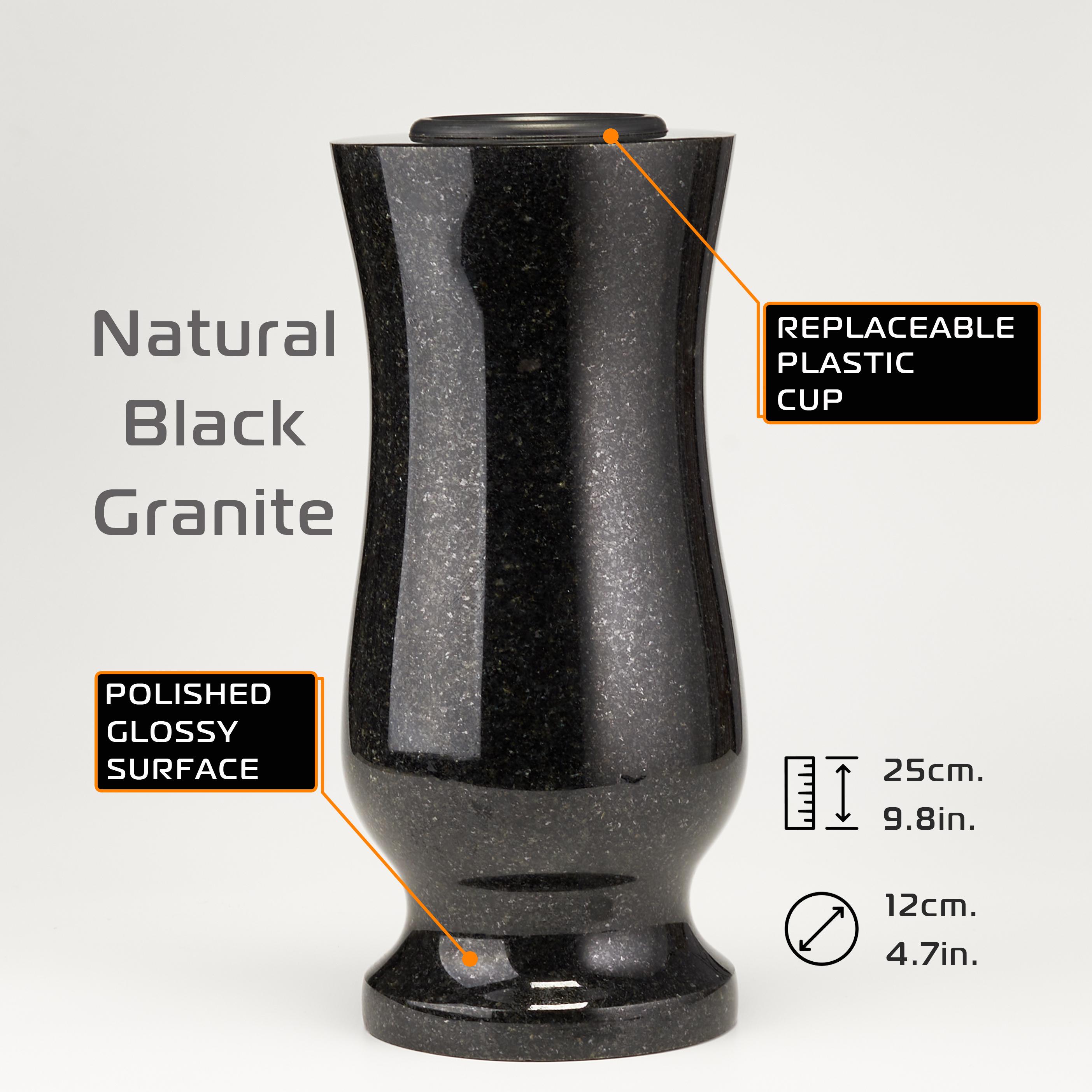 Granite cemetery vases for a grave, Black granite headstone vase, Memorial vase, Decor for a tombstone, Decorate grave with a granite vase