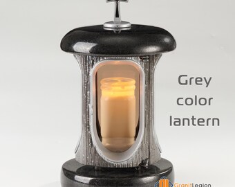 Elegante lanterna funeraria Elégant Granito Aurora Finlandia, altezza 23 cm, 15 cm, lampada funeraria in granito, lanterna in bronzo con base