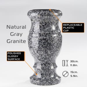 Grey stone vase for grave, Cemetery vases for tombstone, Granite memorial vases for graves, Large stone vase for grave, Gravesite vase