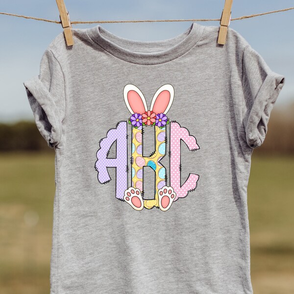 Easter Monogram Spring bunny ears DTF or Sublimation transfer