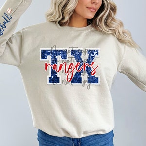 Texas Rangers Faux Glitter Embroidered DIGITAL FILE ONLY
