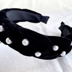 Pearl Braided Hairband,blackWomen Velvet Headband,Hair Accessories,Wide Headband,Vintage hair band,Vintage Boho Headband,Holiday Gift