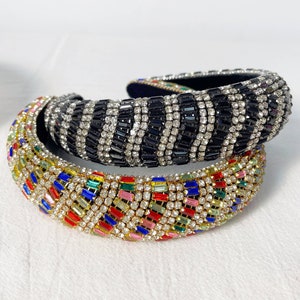 Rhinestone Headband,Colorful Hairbands,Woman Padded Hair Hoops,Vintage Black Headband,Hair Accessories,Sparkling Party Headbands