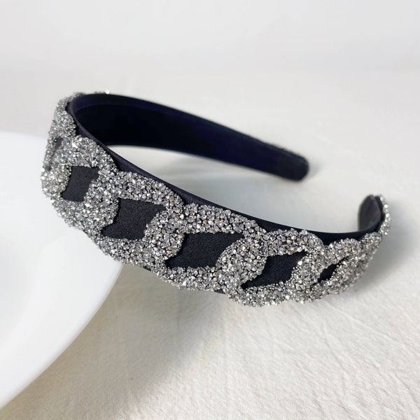 Velvet Headbands,Black Headbands,Rhinestone Headbands,Unique Women Hair Hoops,Vintage Hair Accessories,Glitter Headband