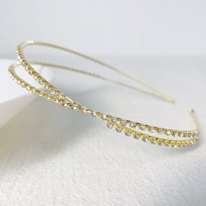 Rhinestone Headband,Women Gold Thin Headband,Cross hair band,Glitter Hair Accessories,Vintage Metal Headband