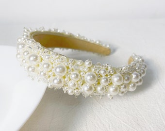 Fasce perline di perla, fasce imbottite, accessori per capelli da donna, eleganti fasce per sposa da sposa, regalo - Italia