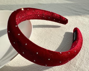 Red Velvet Headband,Rhinestone Headband,Braided Headband,Wide Headband,Christmas Headband,Padded Headband,Women Hair Accessories