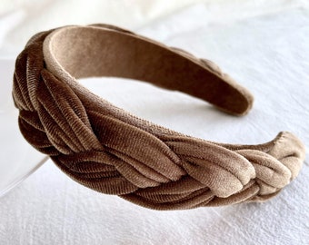 Brown Velvet Headband,Women Fashion Hairband,Boho Headband,Padded Braided Headband,Unique Headband,Wide Headband Turban,Hair Accessories
