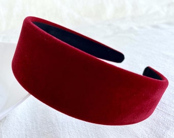 Diadema de terciopelo rojo, diademas para mujer, diadema ancha de terciopelo, banda para el cabello vintage, diadema ancha, regalo navideño