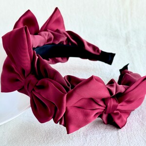 Burgundy Bow Headband,Satin Headband,Fashion Bow Headband,Bridesmaid Headband,Wide Headband,Vintage Top Knot,Festival Headband,Hair Band