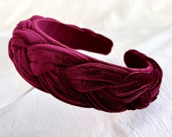 Velvet Headband,Burgundy Headband,Women Vintage Hairband,Party Hair Accessories,Unique Headband,Padded Headband Turban