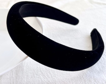 Diadema acolchada negra, diadema ancha de terciopelo, diademas para mujer, diadema de invierno, diadema vintage, diadema ancha, diadema