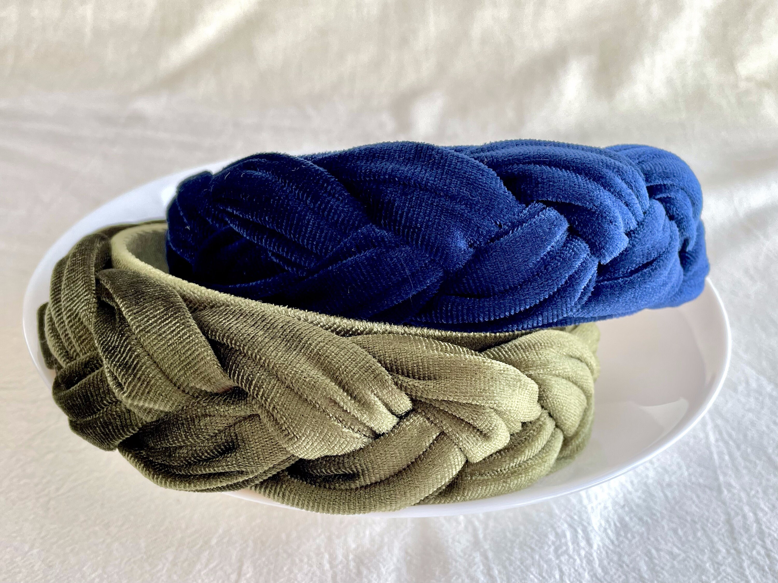Navy Blue Velvet Headband,women Headbands,braided Velvet  display picture 1