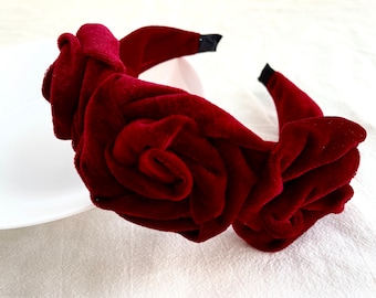 Bandeau Rose Rouge Passionné,Couvre-chef en velours délicat,Bandeau de mode femme,Bandeau rembourré,Accessoires pour cheveux