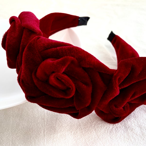 Passionate Red Rose Headband,Delicate velvet headwear,Women Fashion Hairband,Padded Hairband,Hair Accessories