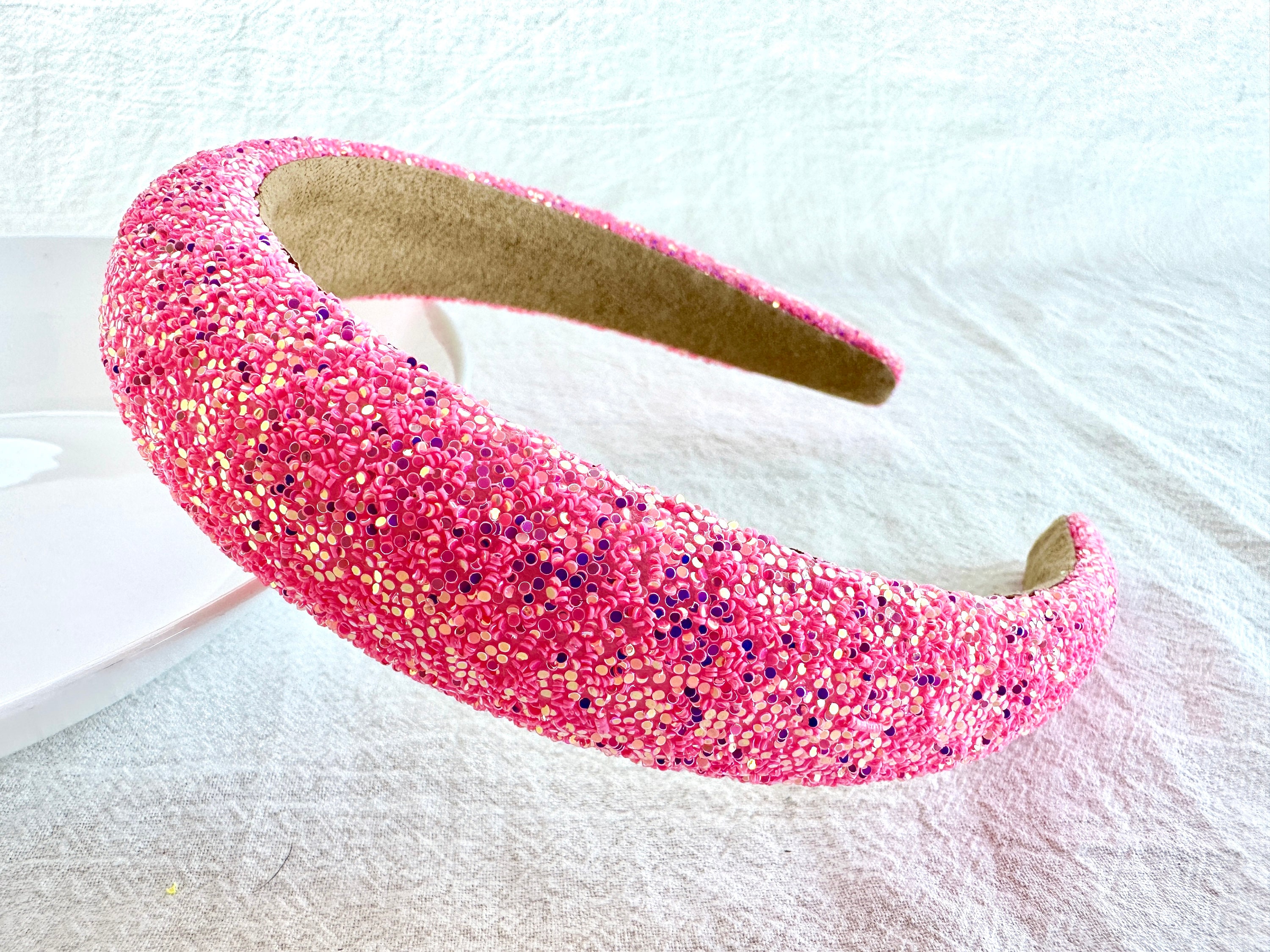 Hot Pink Padded 1.5” Headband with Rhinestone-Adorned Mesh Overlay Handmade New Tie Dye Rhinestone Padded Headband: Extra Wide Hair Hoop - Etsy main image 3