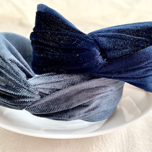Blauwe Fluwelen hoofdband, Klassieke bovenste knoop hoofdband, Tulband geknoopte hoofdband kroon, Haaraccessoires, Top Knot, Cadeau