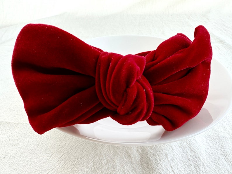 Retro red velvet headband, bow headband, top knot, festival headband, big headband, headscarf headband, hair accessories image 5