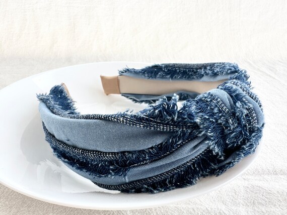 New Fashion Raw Edge Denim Headbands,knot Headband,wide  display picture 1