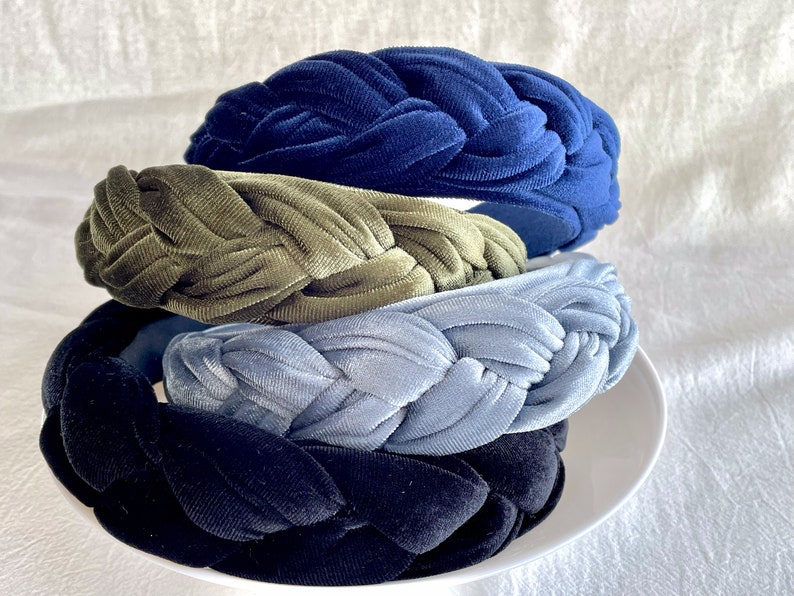 Navy Blue Velvet Headbandwomen Headbandsbraided Velvet Wide Etsy