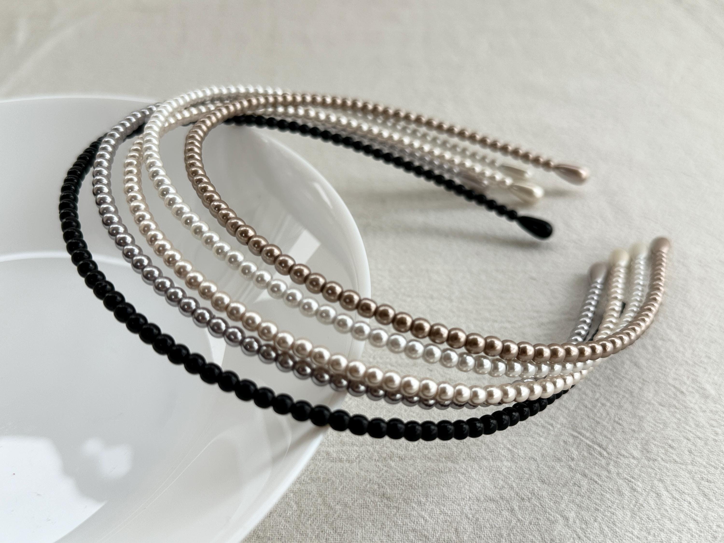 NEW! (1) Elegant Black & Ivory Pearl Beaded Headband QIANXUAN Fashion Pearl Headband for Women - Elegant Black  main image 2