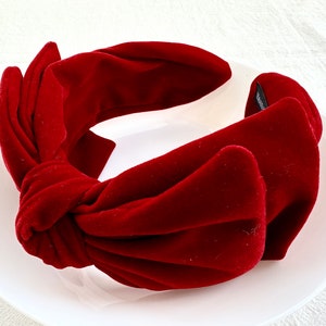 Retro red velvet headband, bow headband, top knot, festival headband, big headband, headscarf headband, hair accessories Red