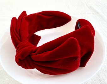 Diadema de terciopelo rojo retro, diadema con lazo, moño alto, diadema de festival, diadema grande, diadema con pañuelo en la cabeza, accesorios para el cabello