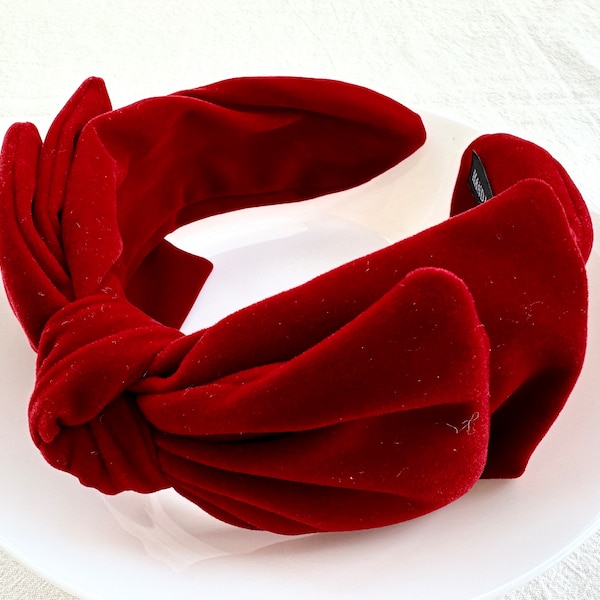 Bandeau rétro en velours rouge, bandeau à nœud, nœud supérieur, bandeau de festival, grand bandeau, bandeau foulard, accessoires pour cheveux