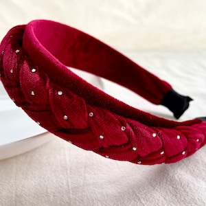 Red Sparkling Rhinestone Headband, braid Velvet Headband,holiday hair band,daily headband,Hair Accessories