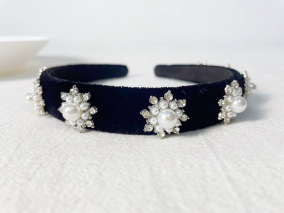 Elegant Velvet Headbands,rhinestone Pearl Headbands,unique  display picture 3