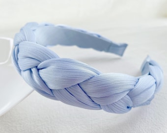 Sky blue satin braided hair band, fashion hairband,Braided headband,Boho headband,Chiffon headband,Headbands for wome,Gift