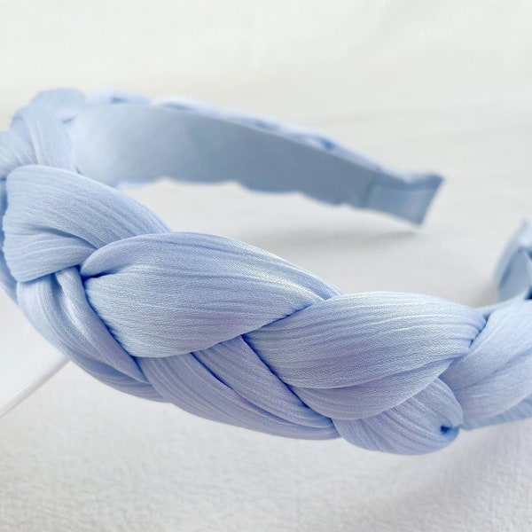 Sky blue satin braided hair band, fashion hairband,Braided headband,Boho headband,Chiffon headband,Headbands for wome,Gift