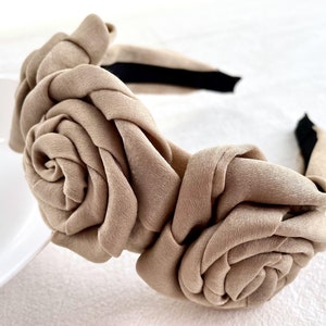Elegant Light coffee flower hair band, Padded headband,Satin Hairband,Women   Headband,Fashion Hair Accessories,Vintage Headbands