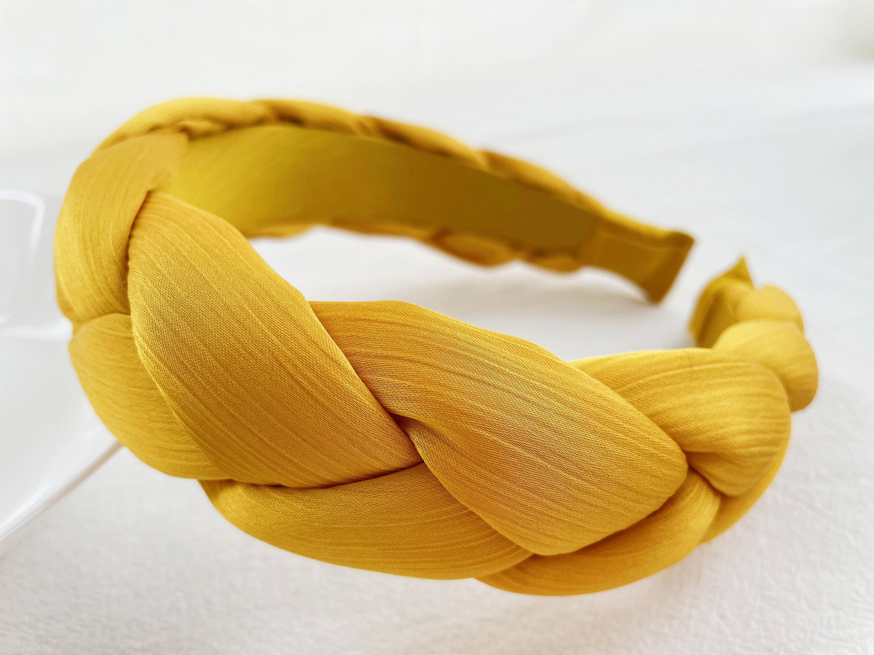 Bright Yellow Satin Braided Hair Band,stylish Fashion  display picture 2