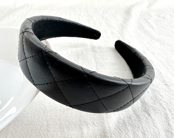 Black leather headband, French headband, solid color headband, padded headband, wide headband for women, hair accessories