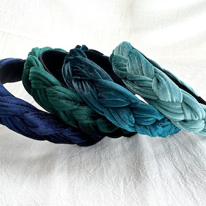 Blue velvet braided headband, twisted headband, wide headband, daily headband women headband, hair accessories