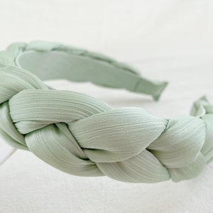 Beautiful green satin braided hair band,fashion hairband,Gift,Braided headband,boho headband,Chiffon headband,Headbands for women