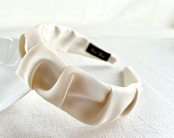 Elegantes Ivory Plissee Haarband,Breites Seitenband,Exquisites Frauen Haarband,Vintage Mode Haarband,Stirnband für Frauen