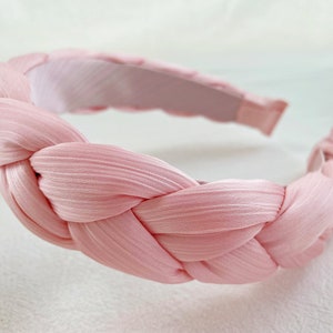 Pink satin braided hair band,stylish fashion hairband,Braided headband,boho headband,chiffon headband,Bright Color Headband for Women