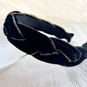 Black Velvet Braid Headband,Gold Wire Bound Twist Headband,Hair Accessories,comfortable headband,Gift for Her