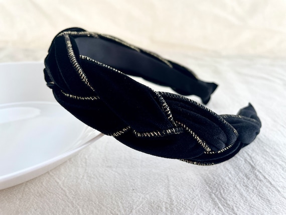 Black Velvet Braid Headband,gold Wire Bound Twist Headband  display picture 3