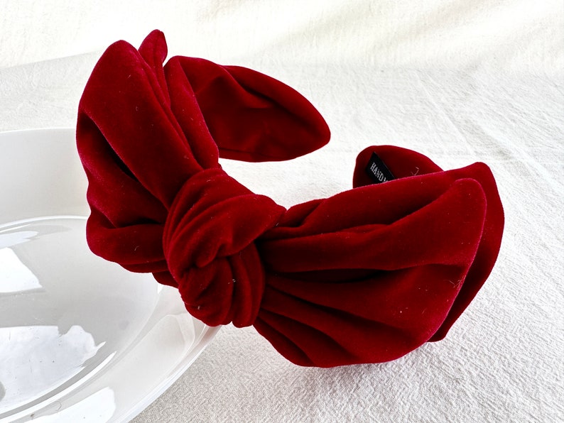 Retro red velvet headband, bow headband, top knot, festival headband, big headband, headscarf headband, hair accessories image 4