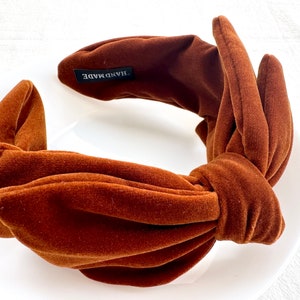 Caramel velvet bow headband, adult bow, top knot, festival headband, wide headband, turban headband, hair accessory