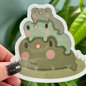 Frog Pile Vinyl Sticker | Large Frog Art Sticker | Cute Vinyl Frog Design