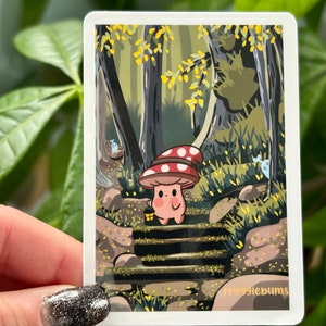 Mushroom in Forest Sticker | Cute Waterproof Vinyl Sticker | Woodland Mushroom Art | Forest Sticker