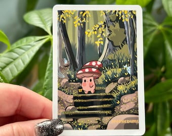 Mushroom in Forest Vinyl Sticker | Cute Waterproof Art