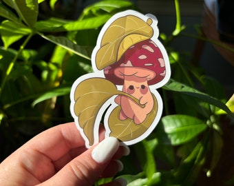 Mushroom with Leaves Vinyl Sticker | Cute Nature Art