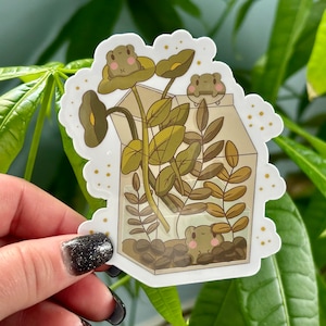 Milk Carton Frog Sticker | Cute Frog Terrarium Vinyl Sticker | Cottagecore Frog Sticker | Water Bottle Sticker